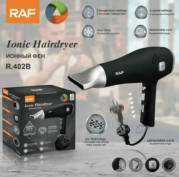 Фен для укладки и сушки волос с диффузором и концентратом на 2400W RAF R.402B