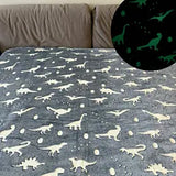 Флисовый полуторный плед 150х100, светящийся в темноте Динозавры серый