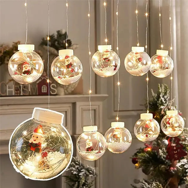 Гирлянда занавес штора Шары с наполнением Дед Мороз, 3м, 10 шаров LED USB