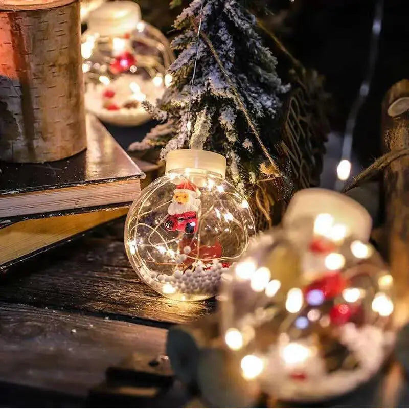 Гирлянда занавес штора Шары с наполнением Дед Мороз, 3м, 10 шаров LED USB