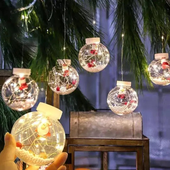 Гирлянда занавес штора Шары с наполнением Дед Мороз, 3м, 10 шаров LED USB