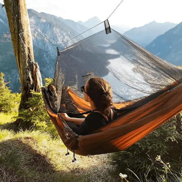 Гамак лежак кровать подвесная туристическая с москитной сеткой чехлом 240х150 см