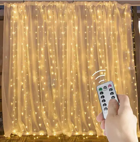 Гирлянда Водопад USB штора 3х2м, теплый белый, 200 LED + пульт / Новогодняя светодиодная гирлянда на окно