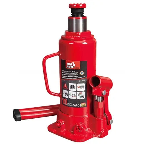 Гидравлический домкрат бутылочный на 10т, Красный / Домкрат для автомобилей и грузовиков / Стальной домкрат