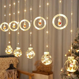 Гирлянда штора 3м с теплым желтым свечением "Круги и шары" елка, снеговик, дед мороз, олень, шапка SF-50