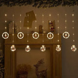 Гирлянда штора 3м с теплым желтым свечением "Круги и шары" елка, снеговик, дед мороз, олень, шапка SF-50