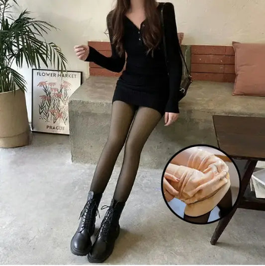 Капроновые зимние колготки 100 den,термо колготы на флисе-меху с начесом утепленные с эффектом голых ножек