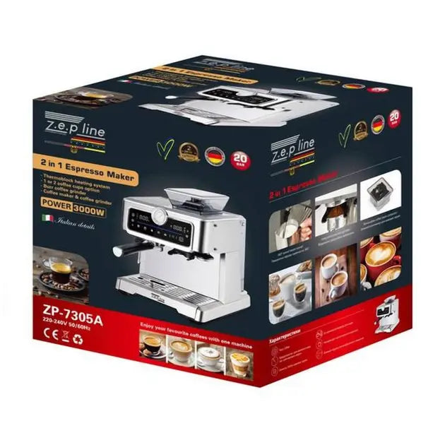 Кофеварка с кофемолкой эспрессо 2в1 Zepline ZP-7305A 3000Вт