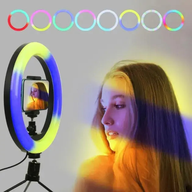 Кольцевая светодиодная лампа RGB LED RING MJ33/ 33 см с креплением для телефона