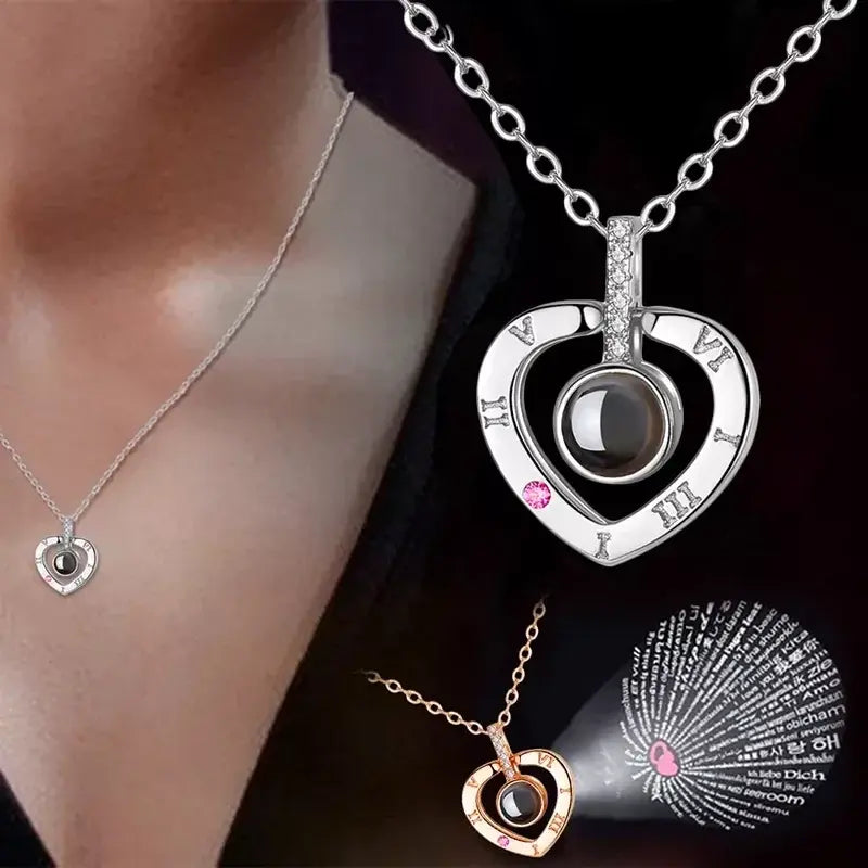 Кулон подвеска с проекцией I love you Я тебя люблю на 100 языках мира в форме сердца