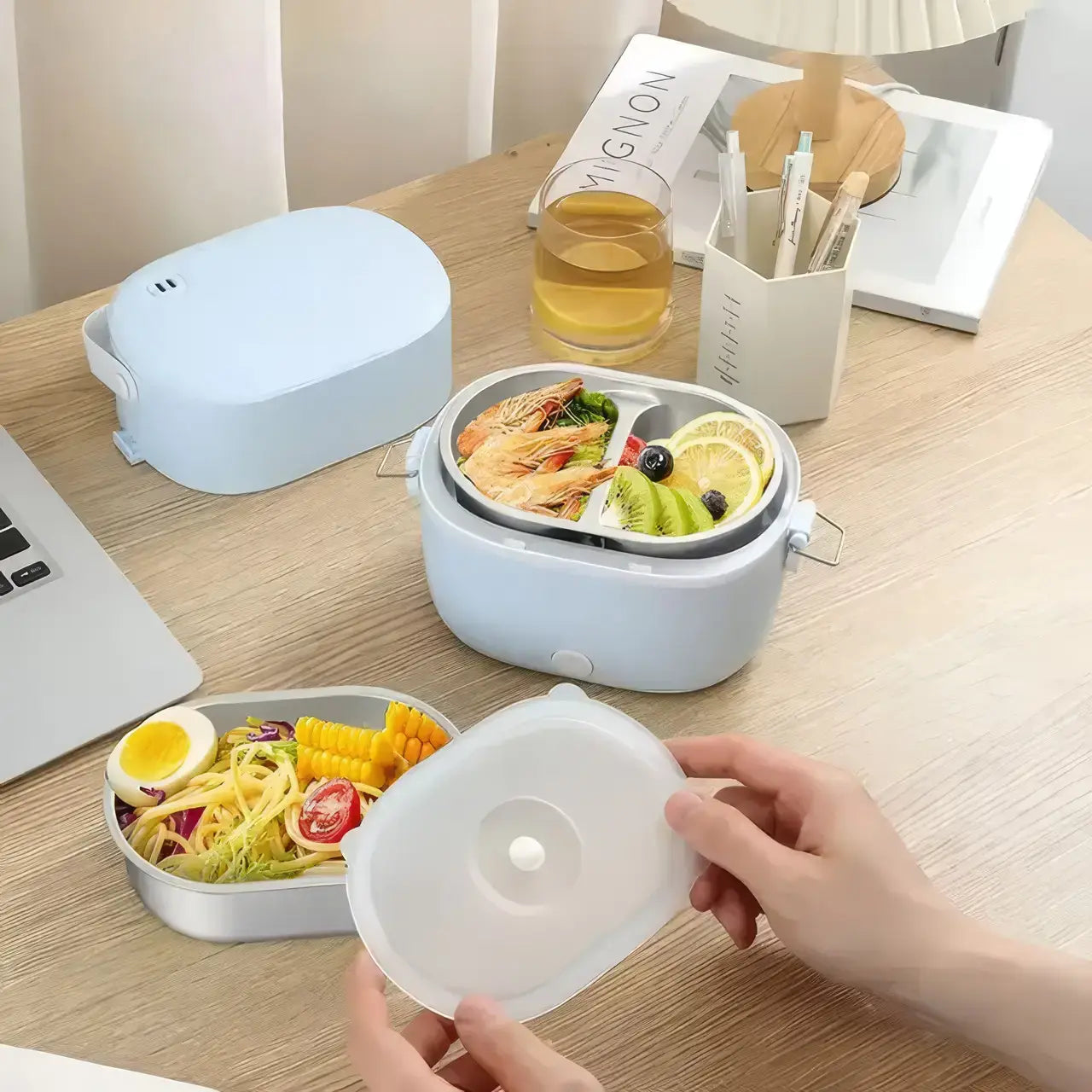 Ланч-бокс с подогревом объемом 1 л на два контейнера с крышками LY-800