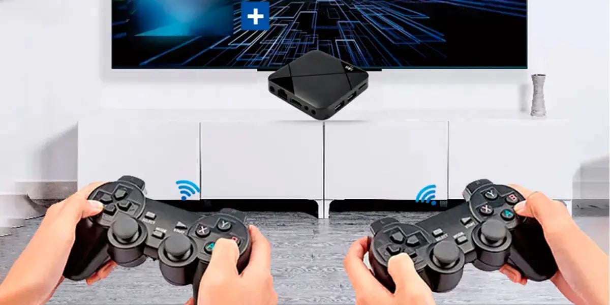 Игровая ТВ-приставка M8 mini 4K на Android TV с встроенным эмулятором ретро-игр и джойстиками