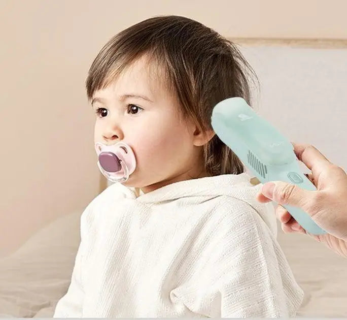 Машинка для стрижки детей бесшумная с вытяжкой VGR V-155, 4 безопасные насадки, IPX8, зеленая