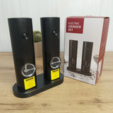 Мельница для специй,перца и соли,электромельница на аккум-ре с подсветкой 2 шт с подставкой Grinder Set BLACK