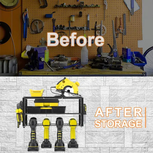 Металлическая настенная полка – органайзер Urbankit для хранения электроинструментов: шуруповерта, дрели, отверток, плоскогубцев и т.д.