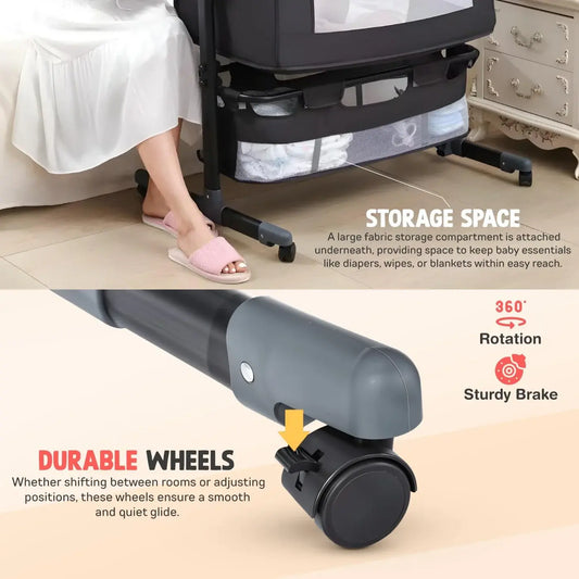 Многофункциональная детская приставная кроватка-качалка с пеленалным столиком