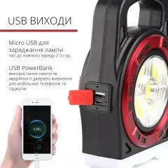 Мультифункциональный кемпинговый фонарь Hurry-bolt HB-6678C 20W с солнечной панелью и фукцией павербанка
