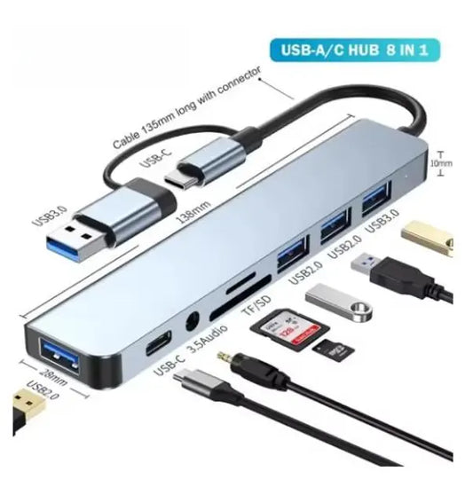 Мультифункциональный USB-хаб 8 в 1, универсальный адаптер, концентратор с входом Type-C, кардридер, HDTV+PD+USB 3.0+SD+TF+Type-C