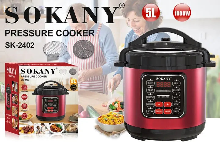 Мультиварка электрическая на 5 л мощностью 1000 Вт. Sokany SK-2402 Красная Скороварка на 10 программ