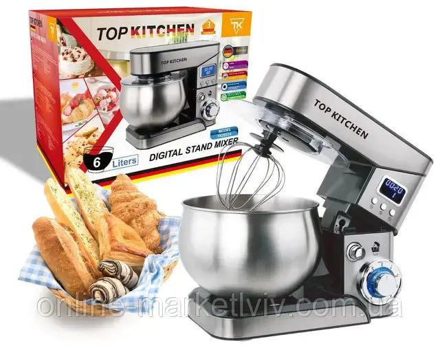 Миксер планетарный с чашей 6л, 4000Вт, Top Kitchen TК00224 / Кухонный тестомес для дома / Кухонная машина