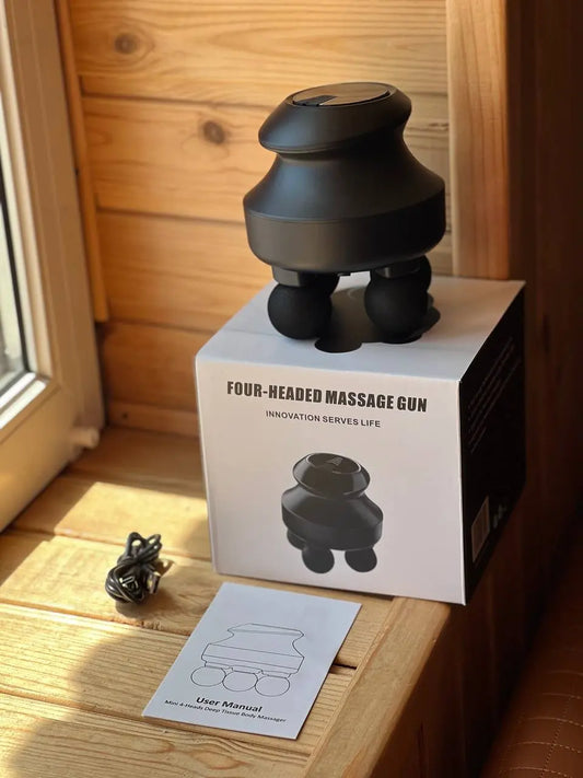 Минимассажер для глубоких тканей / Электрический ручной массажер с 4 головками для мышц спины, шеи, головы