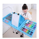 Голубой Набор для рисования в чемодане с мольбертом 208 предметов
