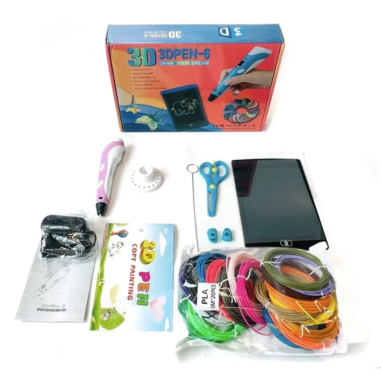 Набор для творчества 3D ручка 3D Pen-6 c LCD дисплеем + графический планшет + трафареты + 100 м пластика в комплекте