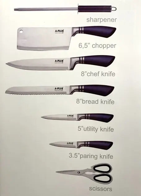 Набор кухонных ножей на крутящейся подставке A-Plus KF-1004 (8 предметов)