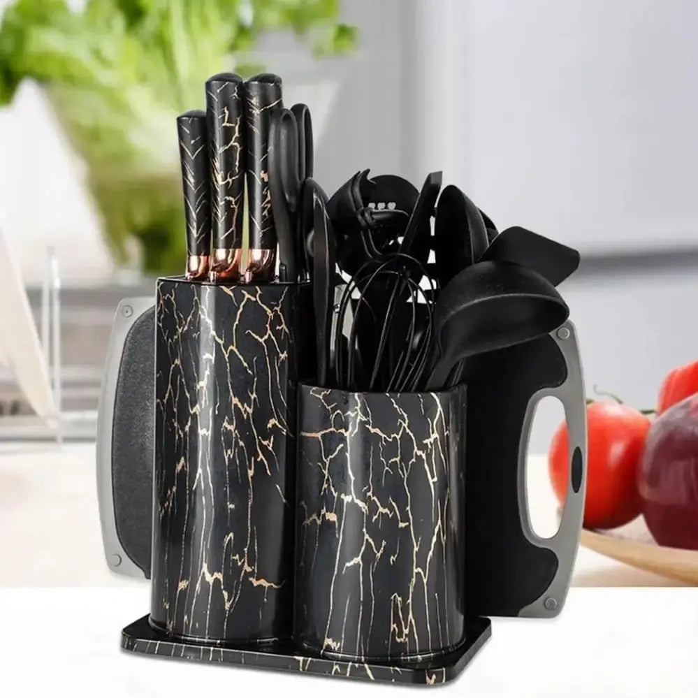 Набор кухонных принадлежностей 25 предметов с двойной подставкой разделочной доской набором ножей прихватками