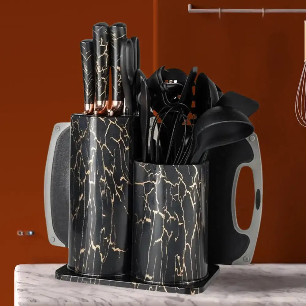 Набор кухонных принадлежностей 25 предметов с двойной подставкой разделочной доской набором ножей прихватками