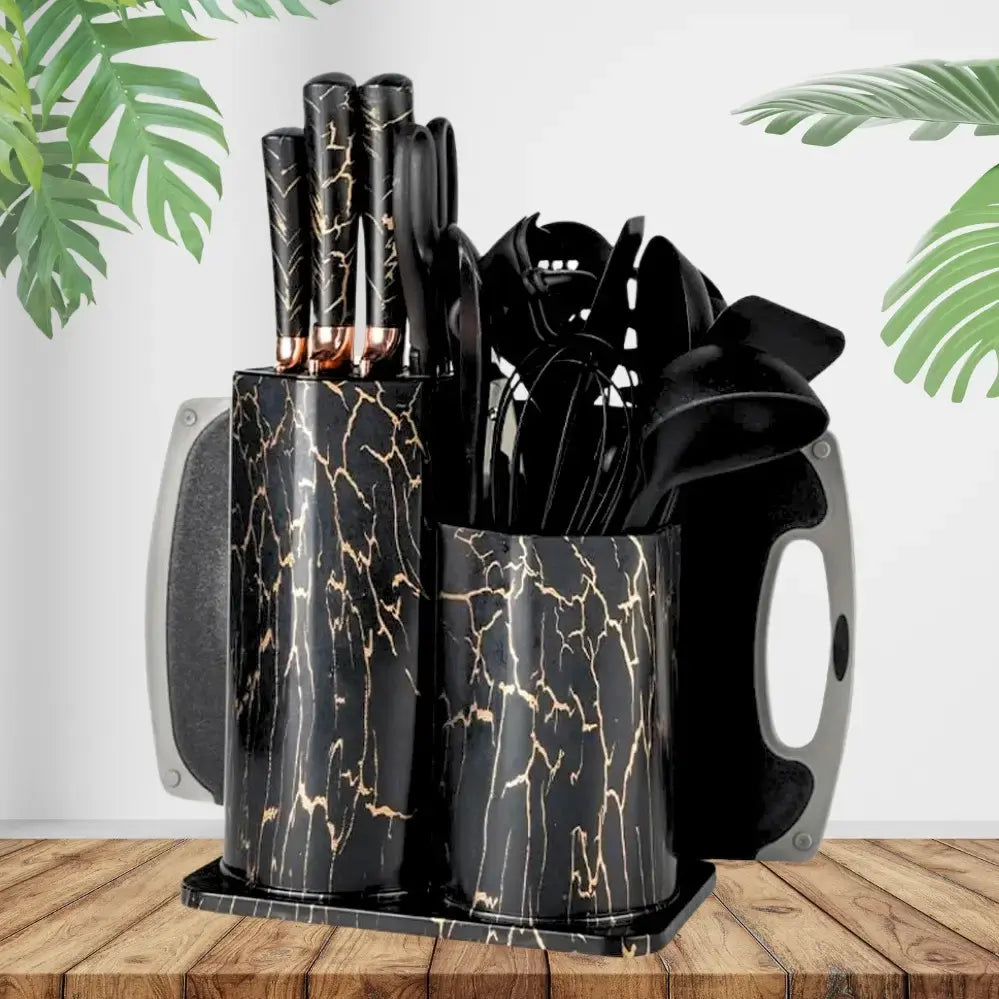 Набор кухонных принадлежностей 25 предметов с двойной подставкой разделочной доской набором ножей прихватками