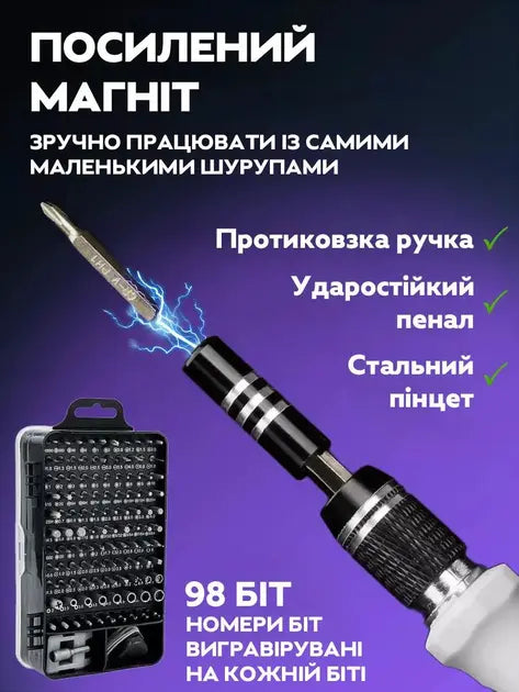 Набор отверток UKC 115 в 1 для ремонта электроники в боксе