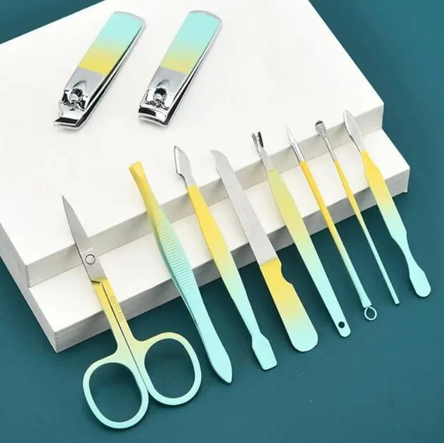 Набор профессиональный для маникюра/педикюра на 10 предметов мятно-желтый в мягком кейсе