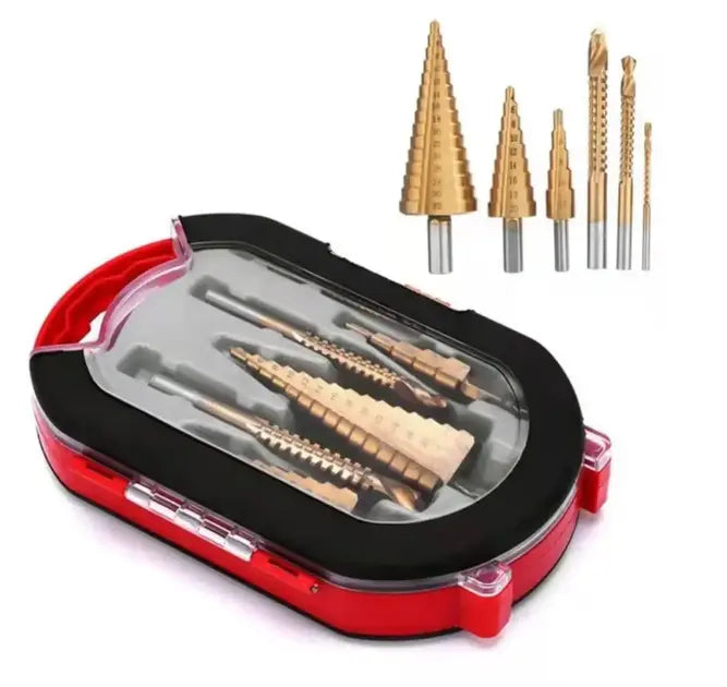 Набор ступенчатых сверл с титановым покрытием 6 штук в кейсе