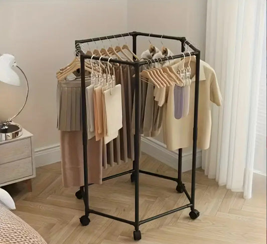 Напольная вешалка для одежды с поворотным механизмом на 360° и колесами