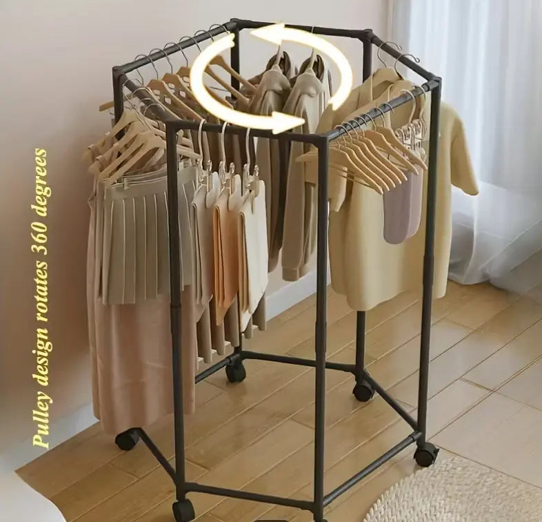 Напольная вешалка для одежды с поворотным механизмом на 360° и колесами