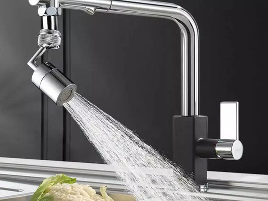 Насадка на кран Water для смесителя. Металлический аэратор поворотная головка на 720 градусов с 2 режимами изогнутый вращающийся