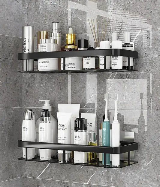 Настенная двухуровневая полка металлическая, самоклеящаяся для ванной комнаты, душевой.