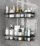 Настенная двухуровневая полка металлическая, самоклеящаяся для ванной комнаты, душевой.