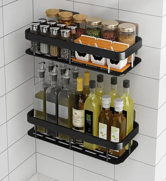 Настенная двухуровневая полка металлическая, самоклеящаяся для ванной комнаты, душевой.