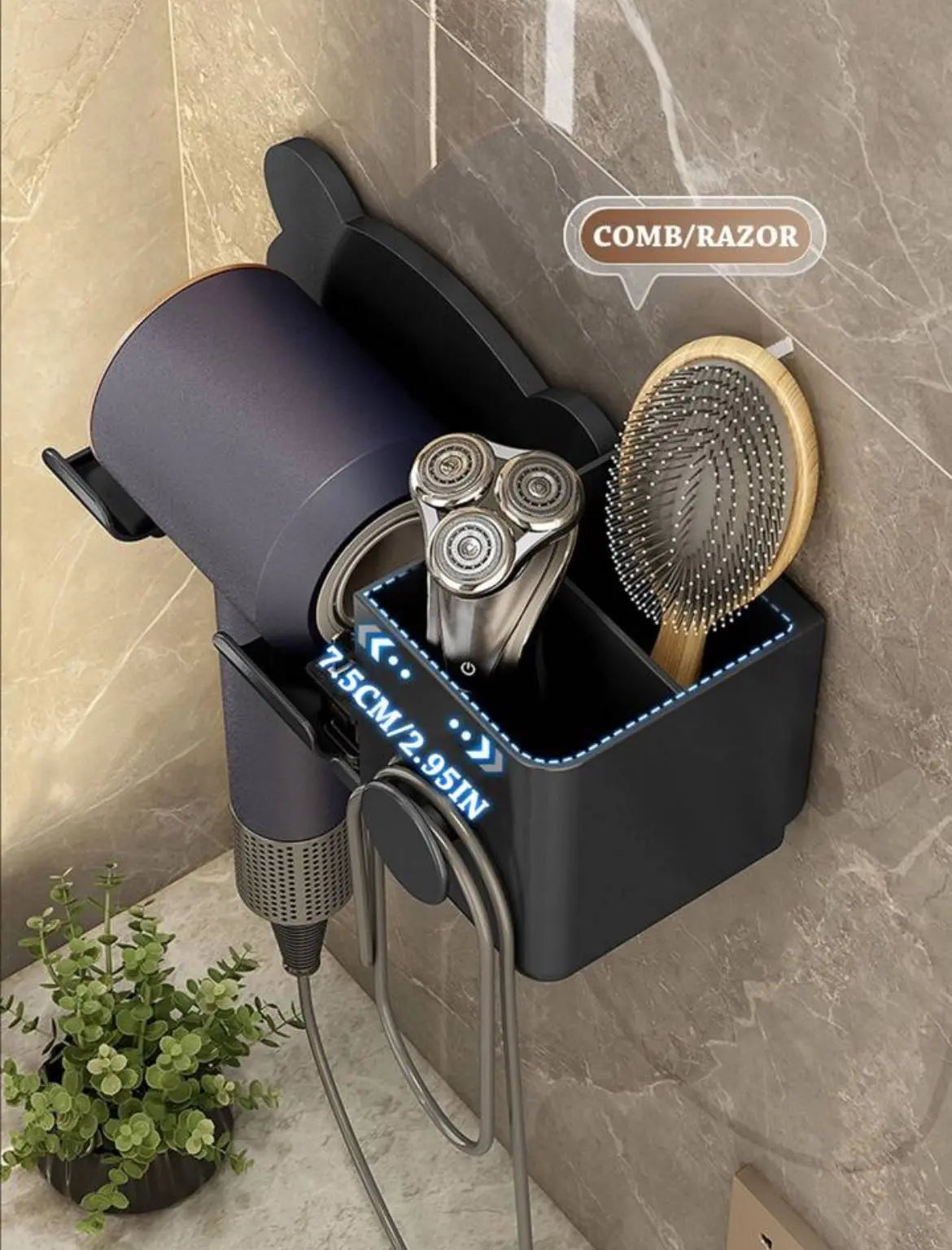 Настенный держатель полка для фена и штекера Storage Shelf