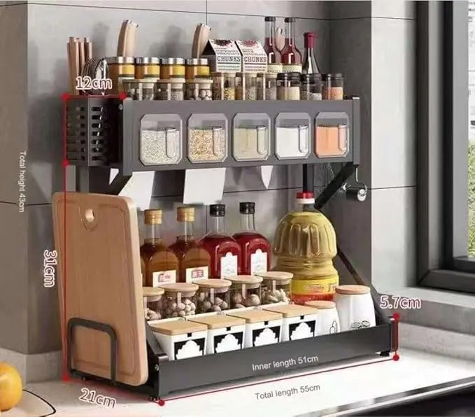 Органайзер для приправ Glaceon Spice Rack, двухъярусная стойка для посуды + спецовница, многофункциональная сушилка посуды и для специй, вместит...