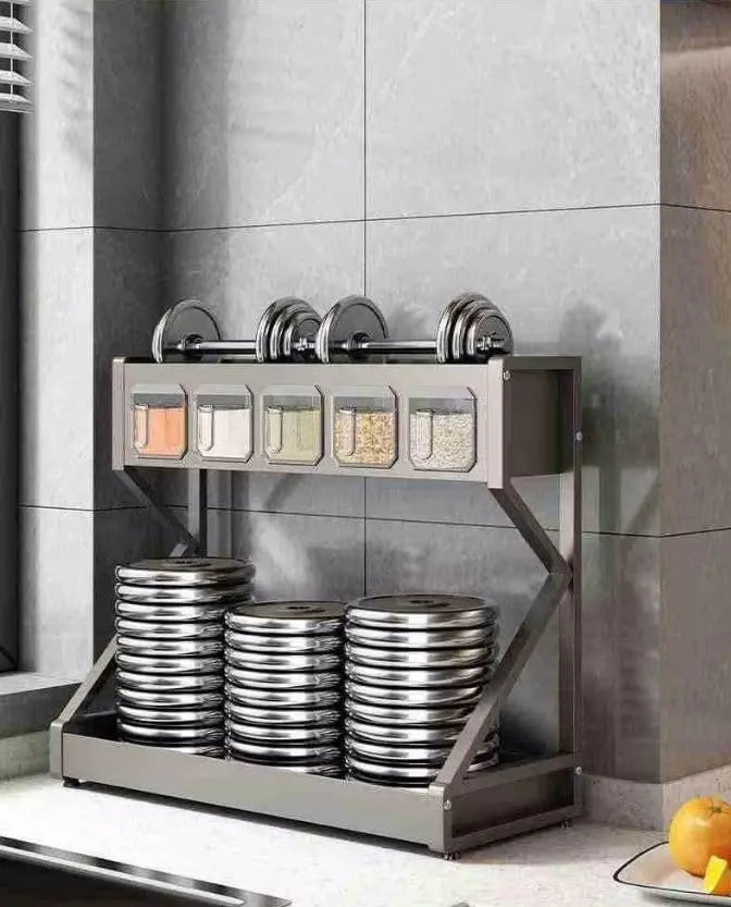 Органайзер для приправ Glaceon Spice Rack, двухъярусная стойка для посуды + спецовница, многофункциональная сушилка посуды и для специй, вместит...