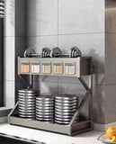 Органайзер для приправ Glaceon Spice Rack, двухъярусная стойка для посуды + спецовница, многофункциональная сушилка посуды и для специй, вместит...