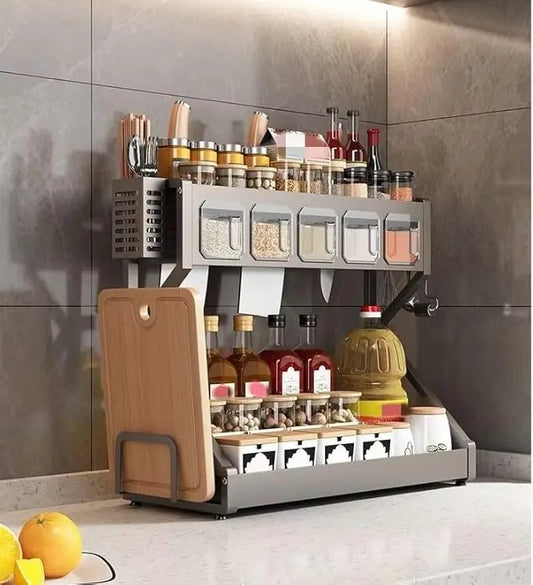 Органайзер для приправ Glaceon Spice Rack, двухъярусная стойка для посуды + спецовница, многофункциональная сушилка посуды и для специй, вместит...