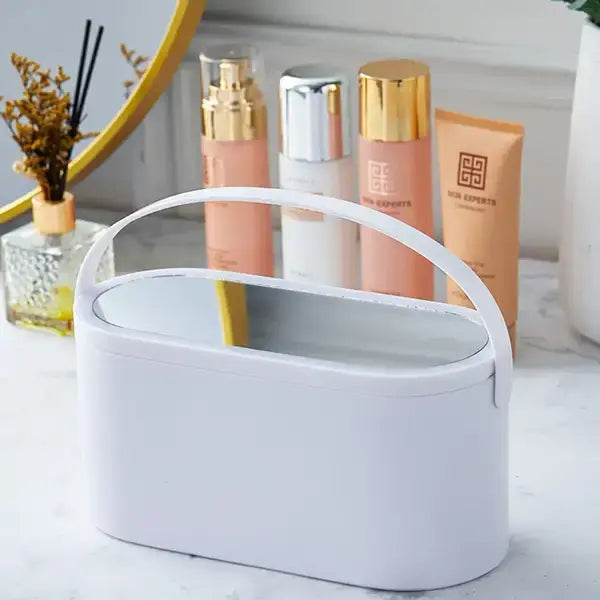Органайзер корзинка бокс емкость настольная для косметики с зеркалом подсветкой от USB