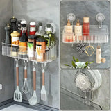 Полка в ванную на присосках с крючками, 30х22х10,8 см / Настенная полочка органайзер для ванной