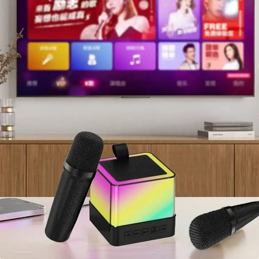 Портативная Bluetooth колонка K18 с LED подсветкой 2 микрофона черный