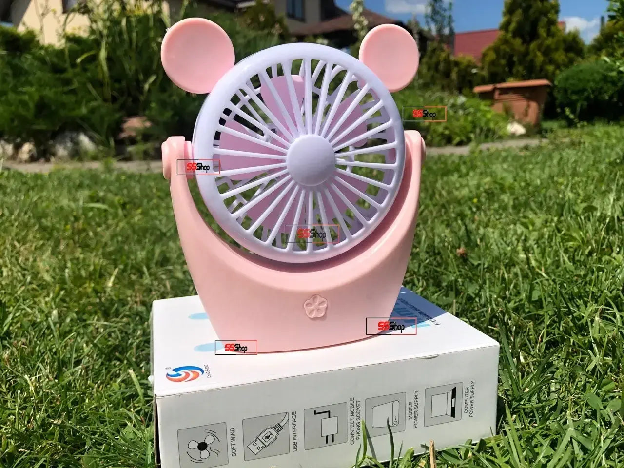 Портативный аккумуляторный мини вентилятор с ушками и RGB подсветкой Mini Fan (SQ-2165) Желтый
