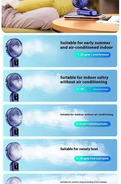 Портативный мини вентилятор Mini fan AND892 с подставкой для телефона и дисплеем